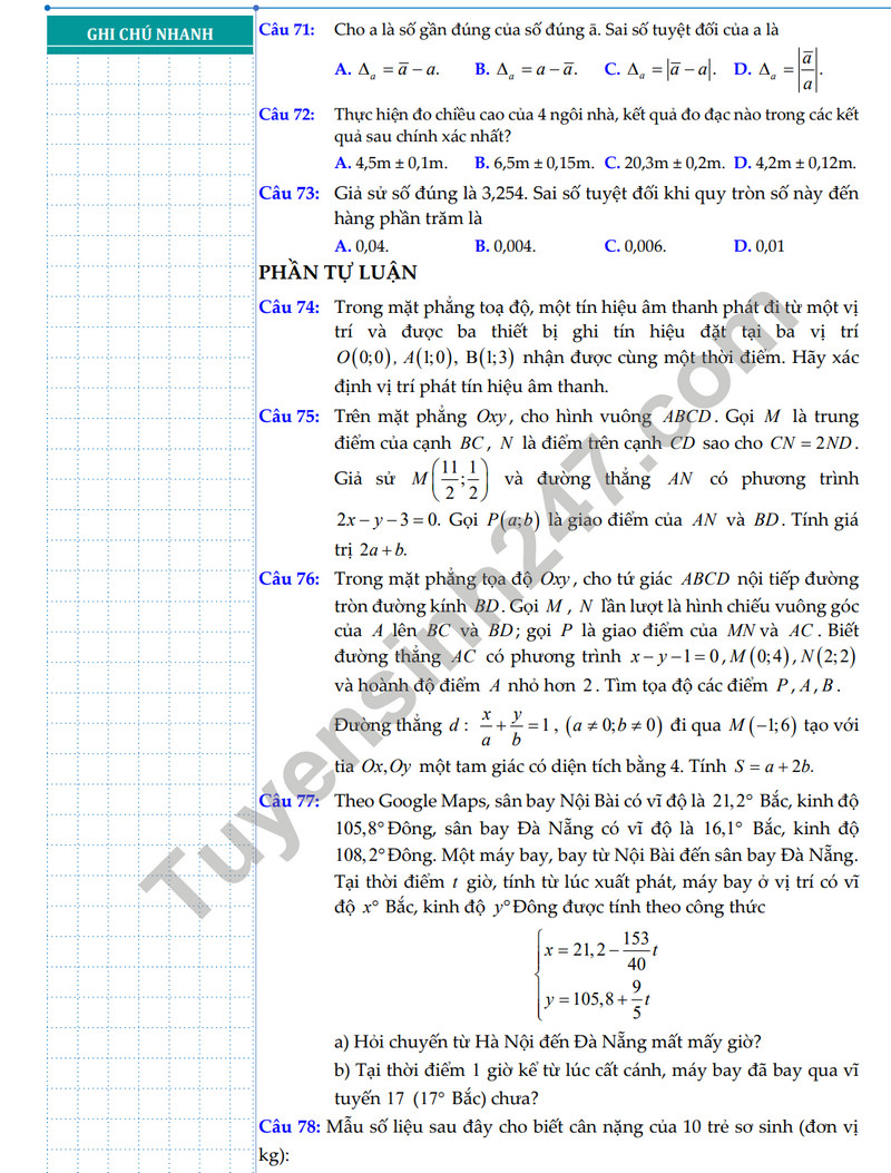 De cuong on tap giua ki 2 mon Toan lop 10 nam 2024 - THPT Chau Van Liem
