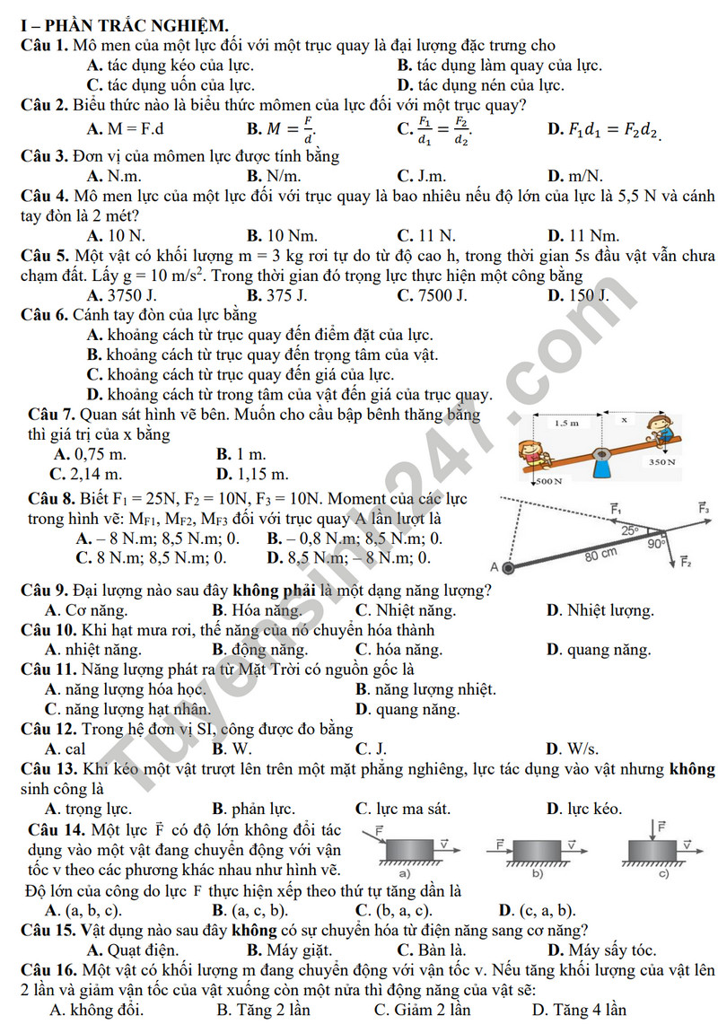 De cuong on tap giua ki 2 nam 2024 mon Li lop 10 - THPT Hoang Van Thu
