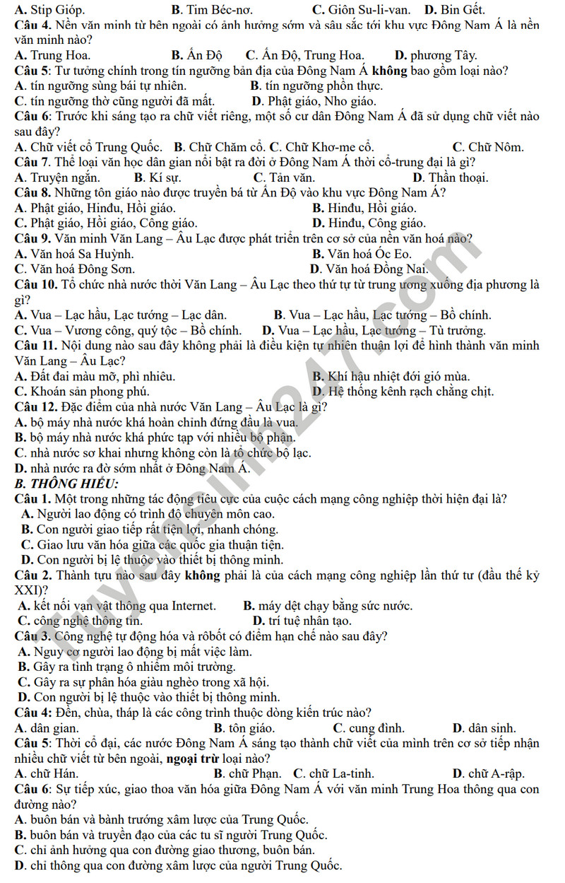 De cuong on tap giua ki 2 mon Su lop 10 nam 2024 - THPT Hoang Van Thu