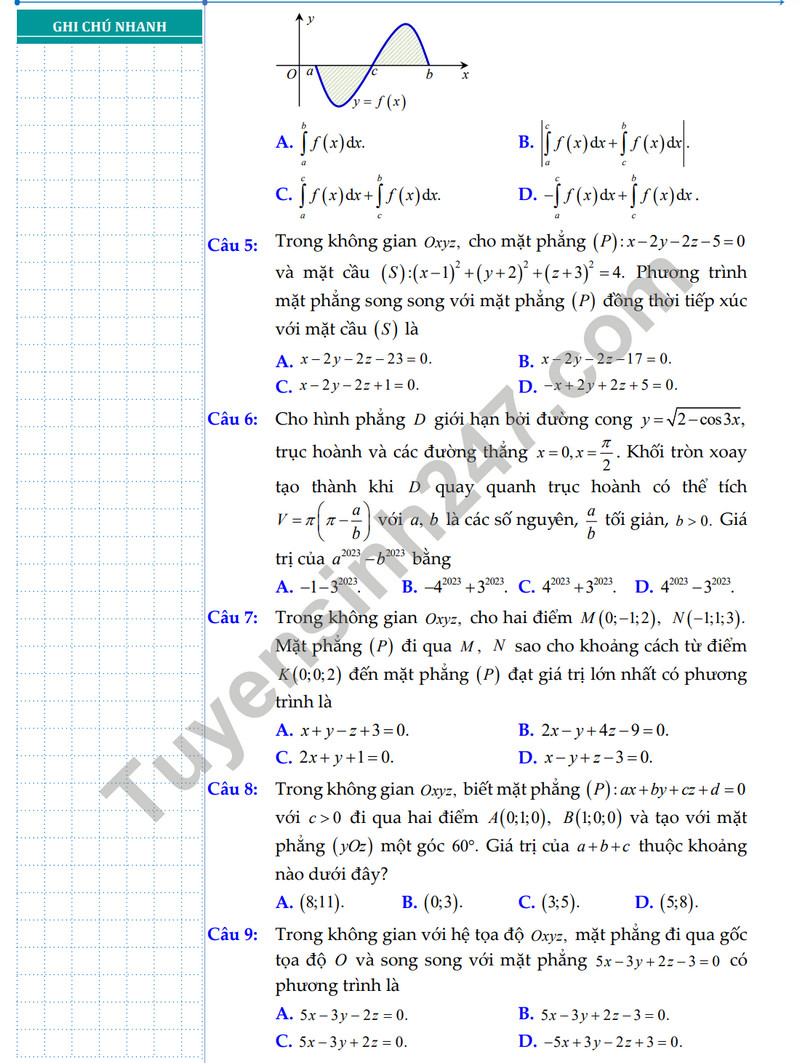 De cuong on tap giua ki 2 mon Toan lop 12 nam 2024 - THPT Chau Van Liem