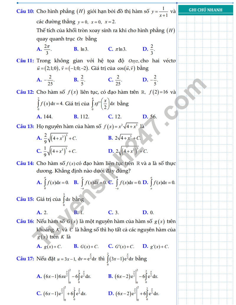 De cuong on tap giua ki 2 mon Toan lop 12 nam 2024 - THPT Chau Van Liem
