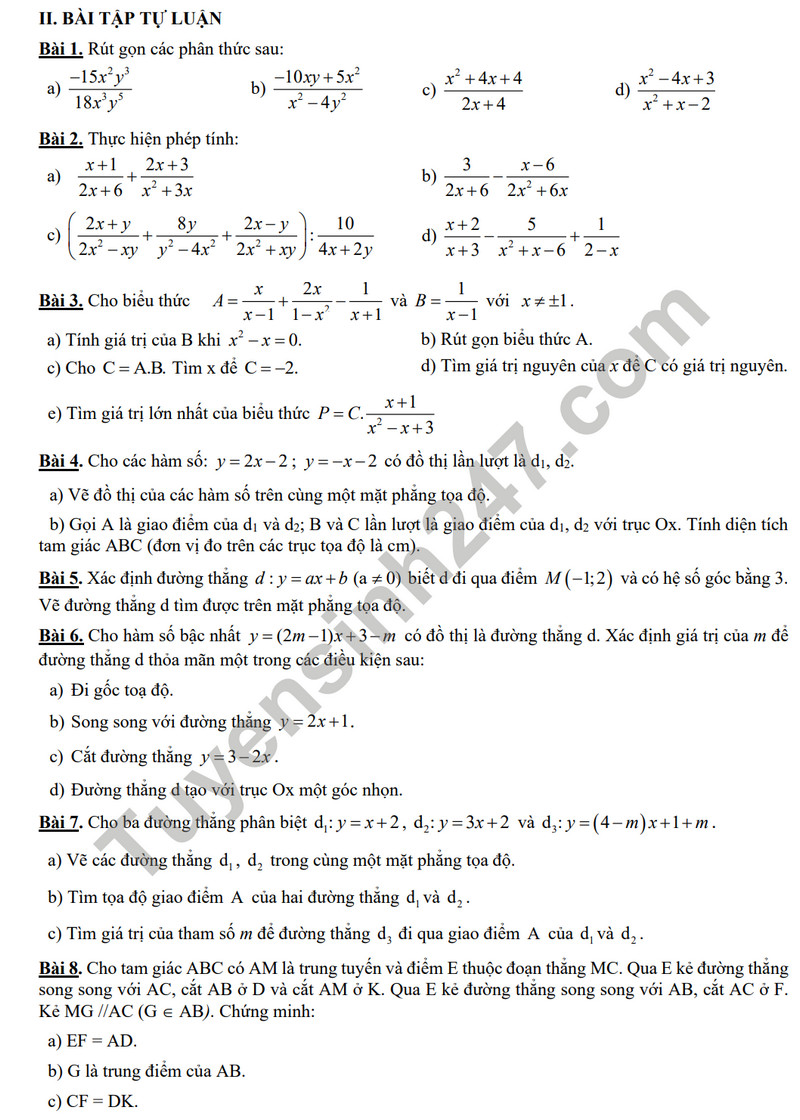 De cuong on tap giua ki 2 mon Toan lop 8 nam 2024 - THCS Chu Van An