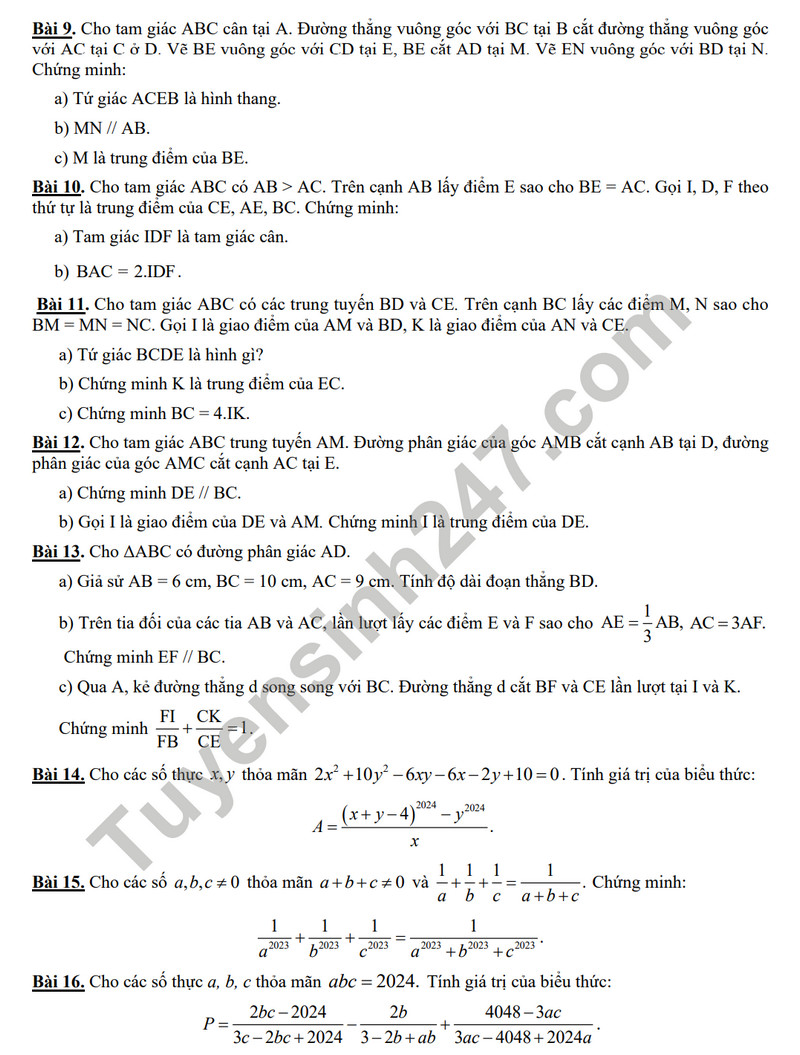 De cuong on tap giua ki 2 mon Toan lop 8 nam 2024 - THCS Chu Van An