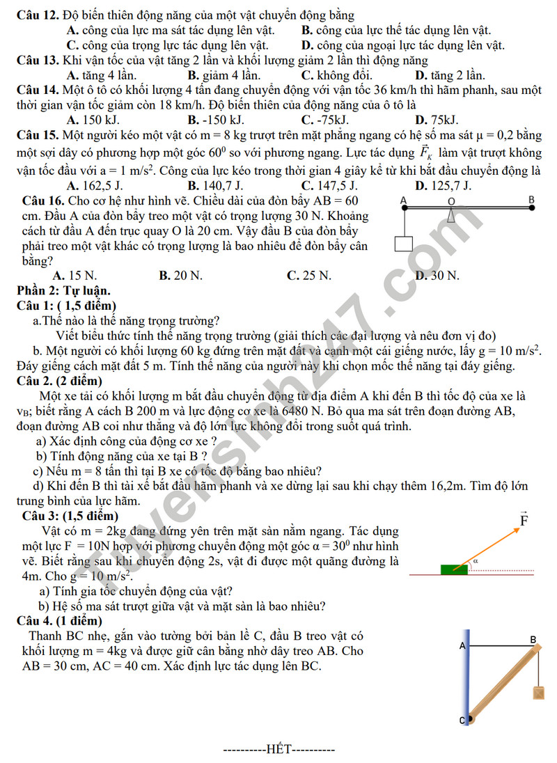 De cuong on tap giua ki 2 nam 2024 mon Li lop 10 - THPT Hoang Van Thu