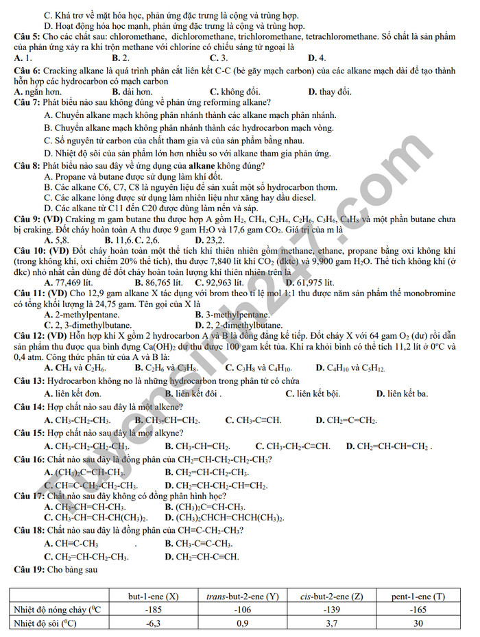 De cuong on tap giua ki 2 nam 2024 mon Hoa lop 11 - THPT Hoang Van Thu