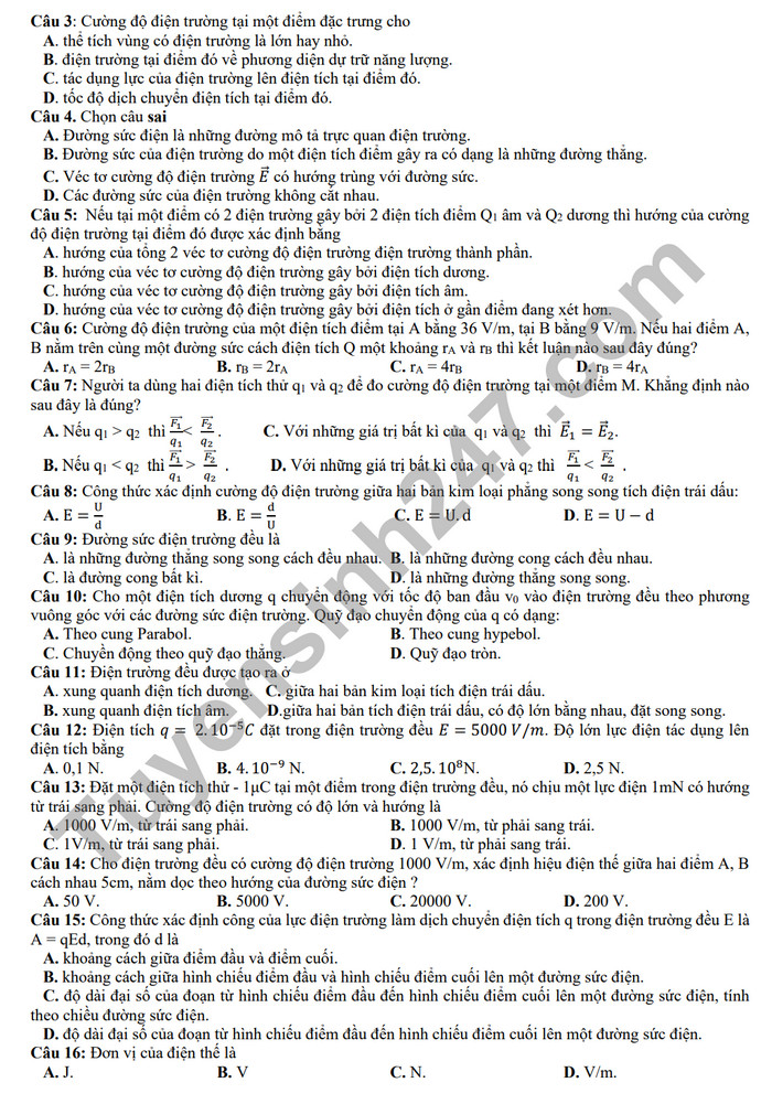 De cuong on tap giua ki 2 nam 2024 mon Li lop 11 - THPT Hoang Van Thu
