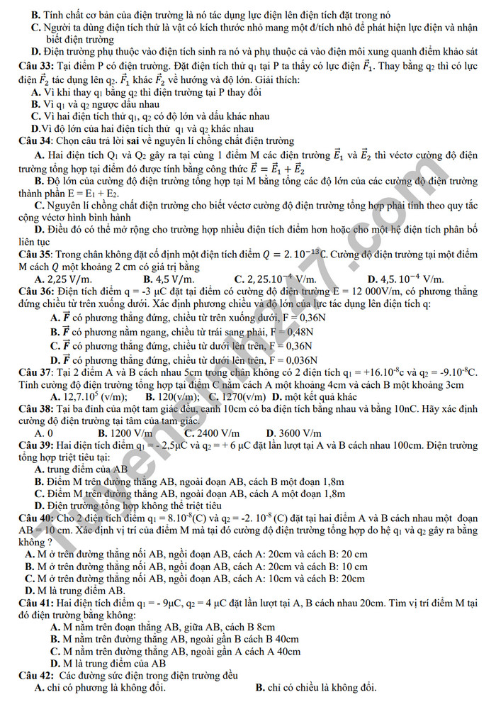 De cuong on tap giua ki 2 nam 2024 mon Li lop 11 - THPT Hoang Van Thu