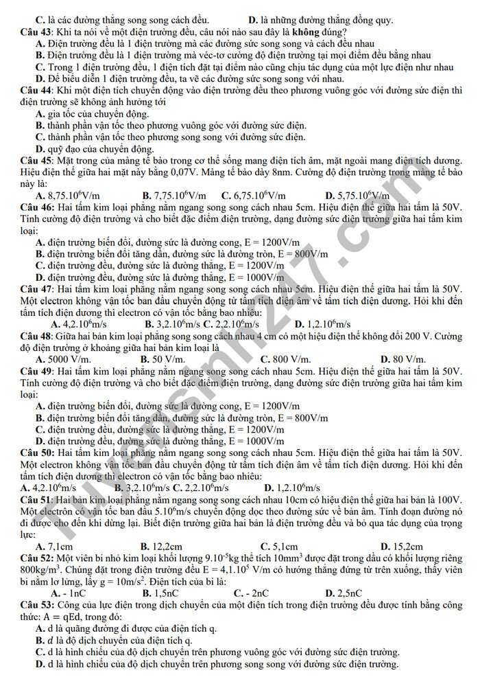 De cuong on tap giua ki 2 nam 2024 mon Li lop 11 - THPT Hoang Van Thu