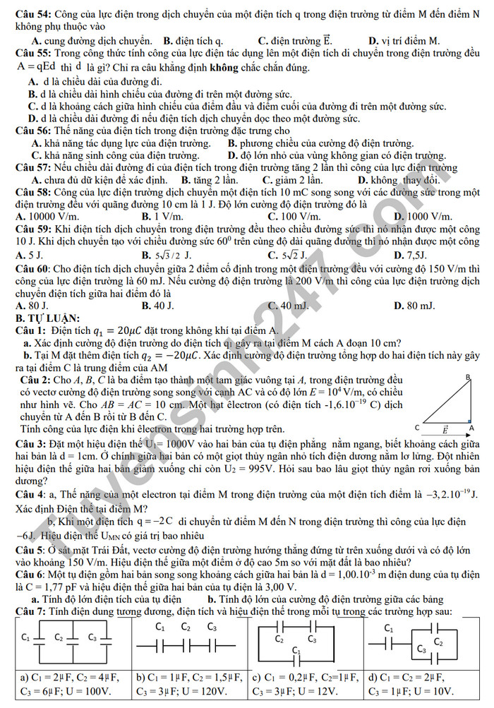 De cuong on tap giua ki 2 nam 2024 mon Li lop 11 - THPT Hoang Van Thu
