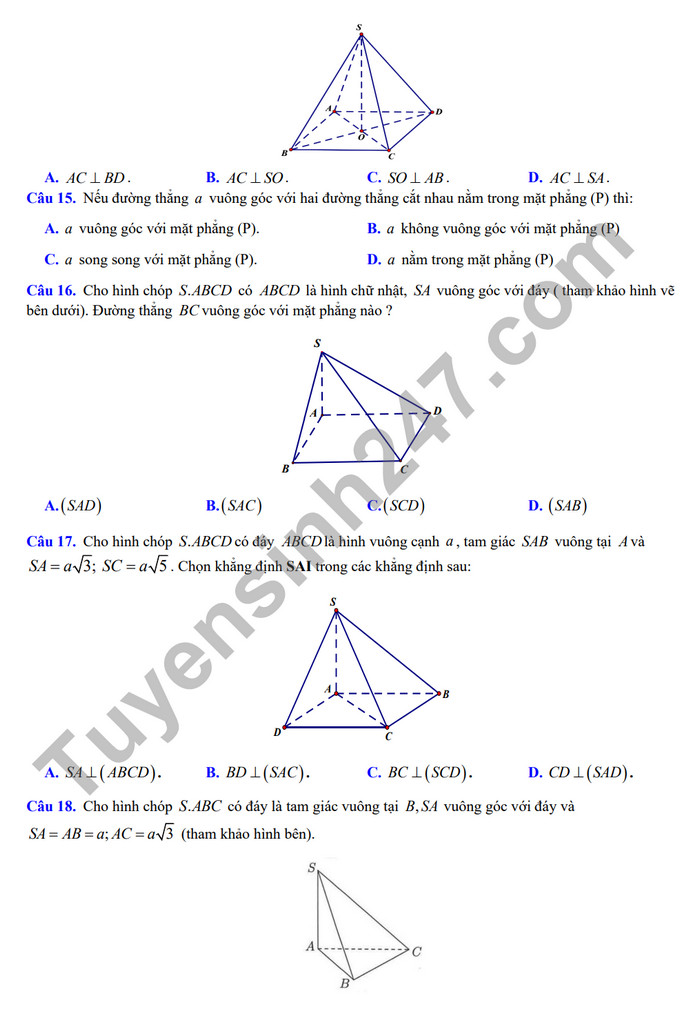 De cuong on tap ki 2 mon Toan lop 11 - THPT Hoang Van Thu 2024