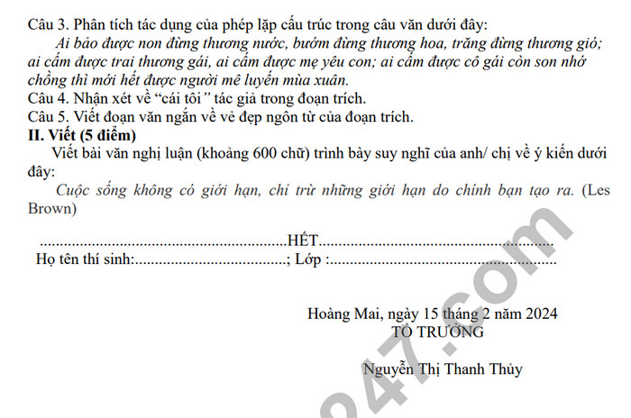 De cuong on tap giua ki 2 nam 2024 mon Van lop 11 - THPT Hoang Van Thu