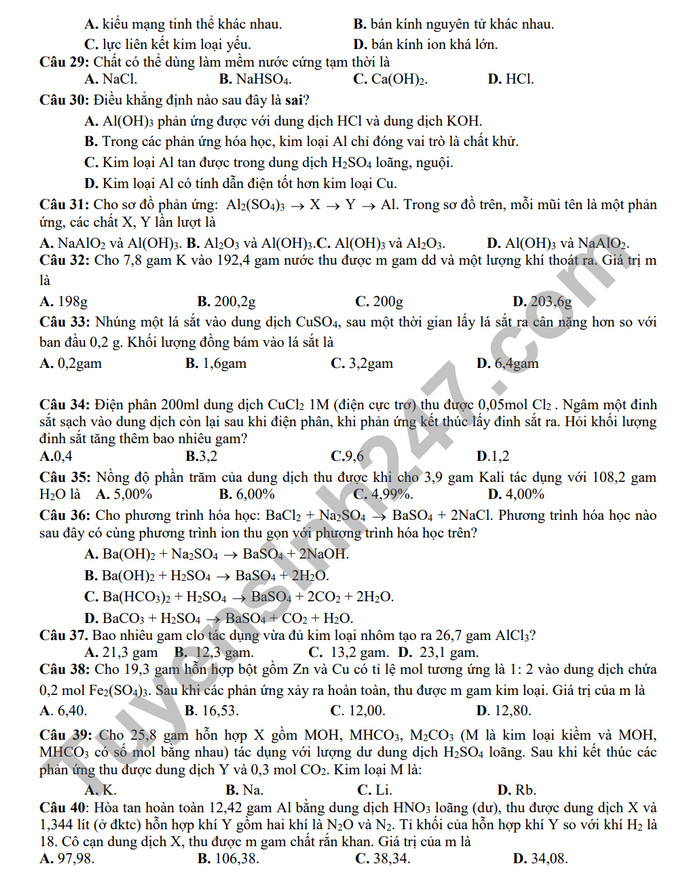 De cuong on tap giua ki 2 nam 2024 mon Hoa lop 12 - THPT Hoang Van Thu
