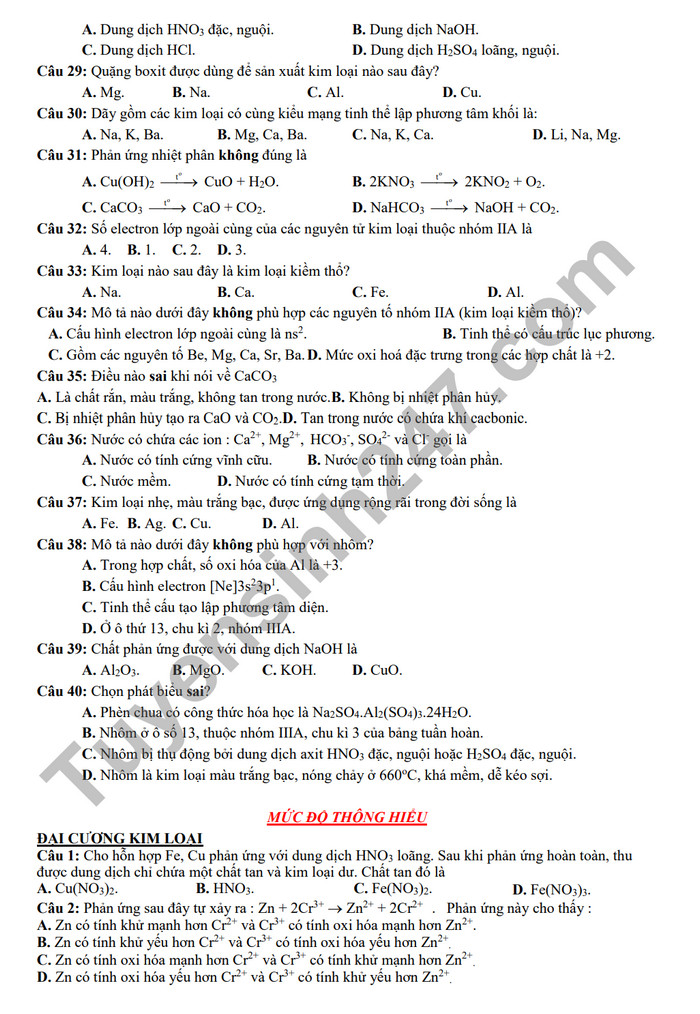 De cuong on tap giua ki 2 nam 2024 mon Hoa lop 12 - THPT Hoang Van Thu