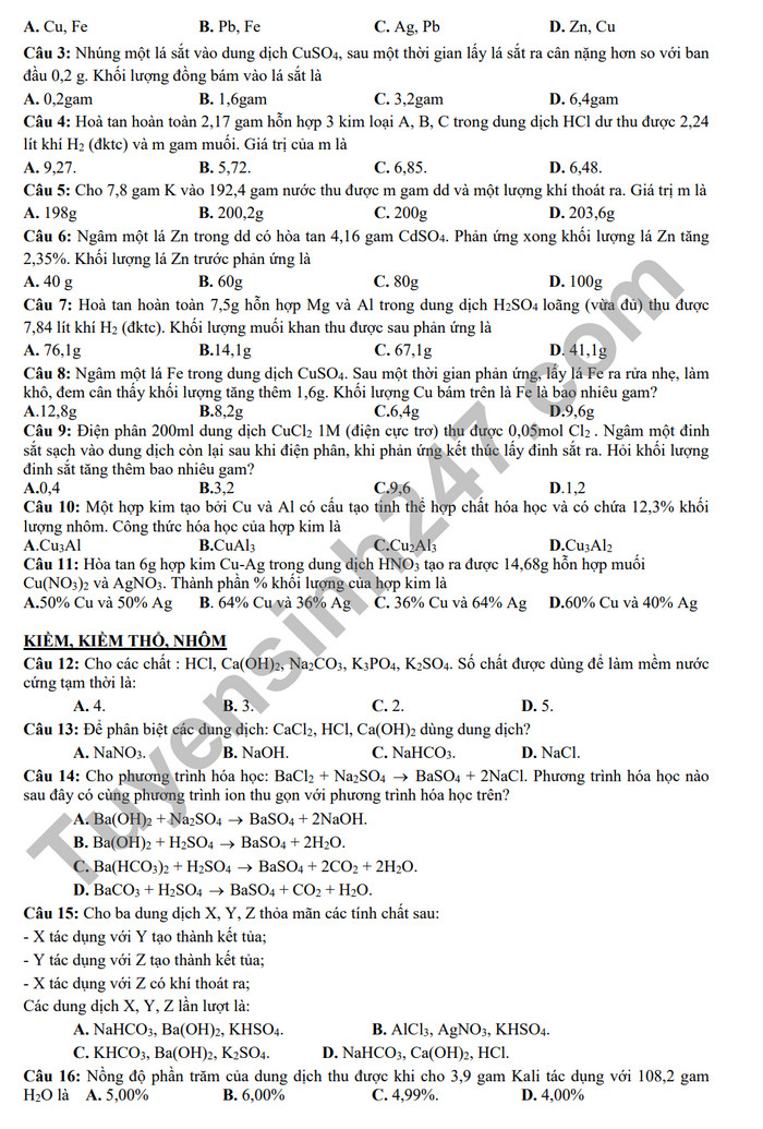 De cuong on tap giua ki 2 nam 2024 mon Hoa lop 12 - THPT Hoang Van Thu