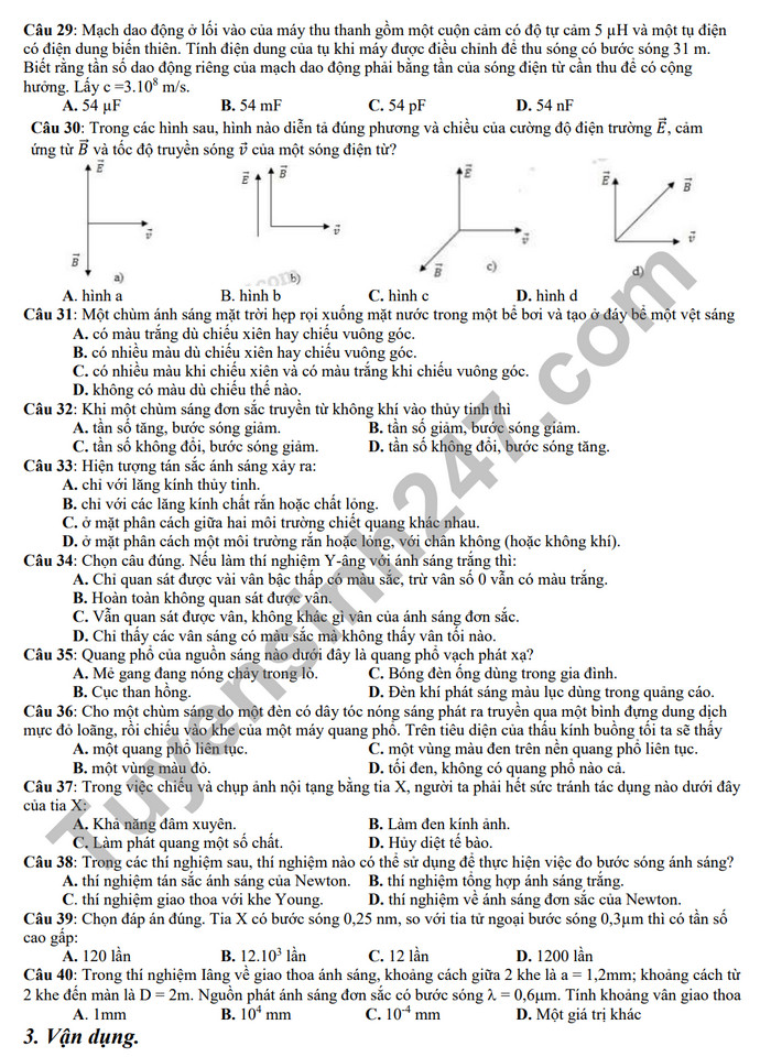 De cuong on tap giua ki 2 mon Li lop 12 - THPT Hoang Van Thu 2024