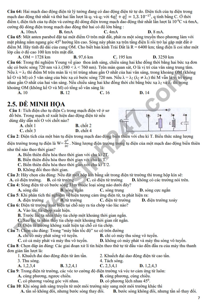 De cuong on tap giua ki 2 mon Li lop 12 - THPT Hoang Van Thu 2024