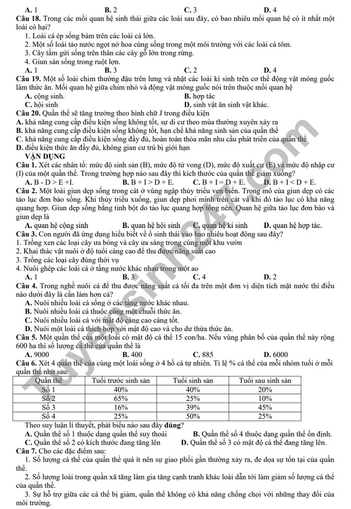 De cuong on tap giua ki 2 mon Sinh lop 12 - THPT Hoang Van Thu 2024