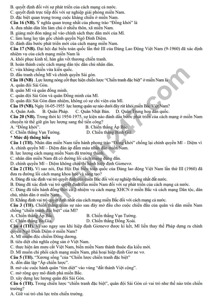 De cuong on tap giua ki 2 mon Su lop 12 nam 2024 - THPT Hoang Van Thu
