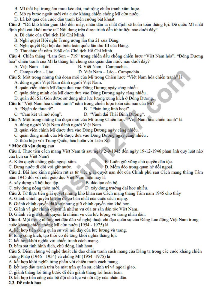 De cuong on tap giua ki 2 mon Su lop 12 nam 2024 - THPT Hoang Van Thu