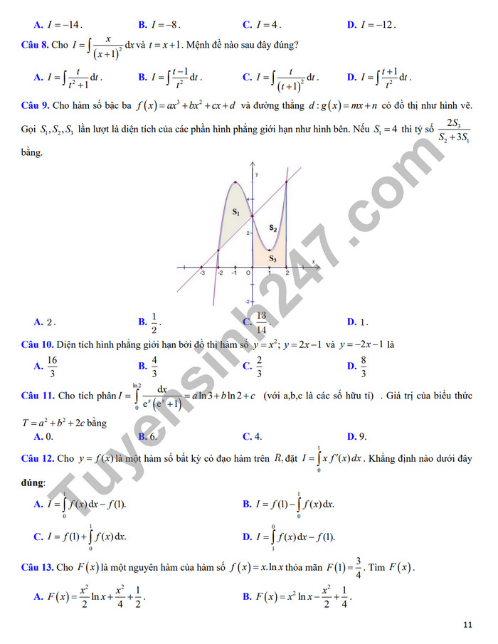 De cuong on tap giua ki 2 nam 2024 mon Toan lop 12 - THPT Hoang Van Thu