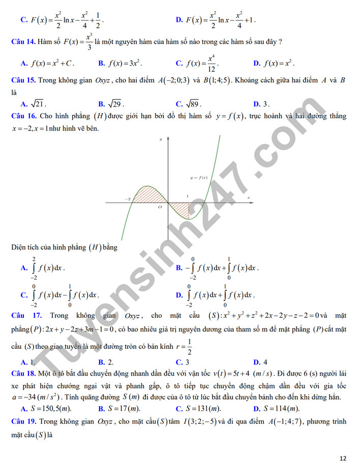 De cuong on tap giua ki 2 nam 2024 mon Toan lop 12 - THPT Hoang Van Thu