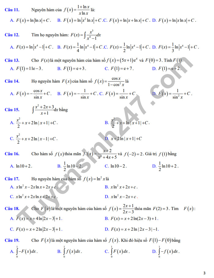 De cuong on tap giua ki 2 nam 2024 mon Toan lop 12 - THPT Hoang Van Thu
