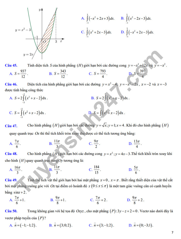De cuong on tap giua ki 2 nam 2024 mon Toan lop 12 - THPT Hoang Van Thu