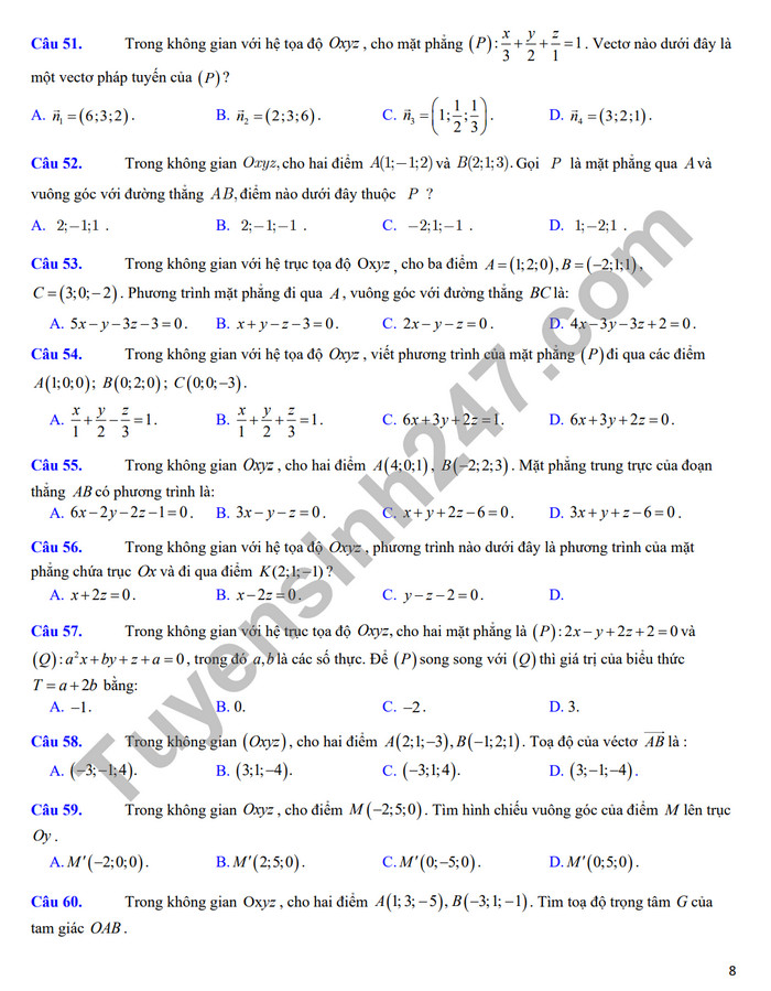 De cuong on tap giua ki 2 nam 2024 mon Toan lop 12 - THPT Hoang Van Thu