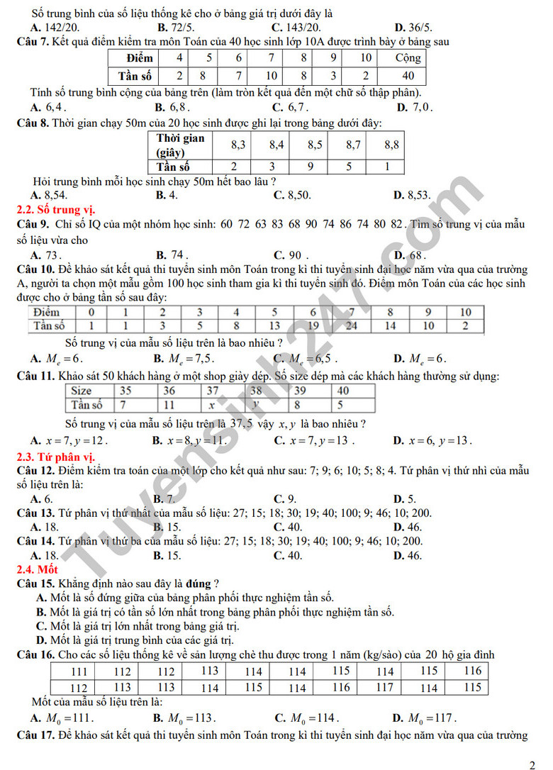 De cuong on tap giua ki 2 mon Toan lop 10 - THPT Xuan Dinh 2024