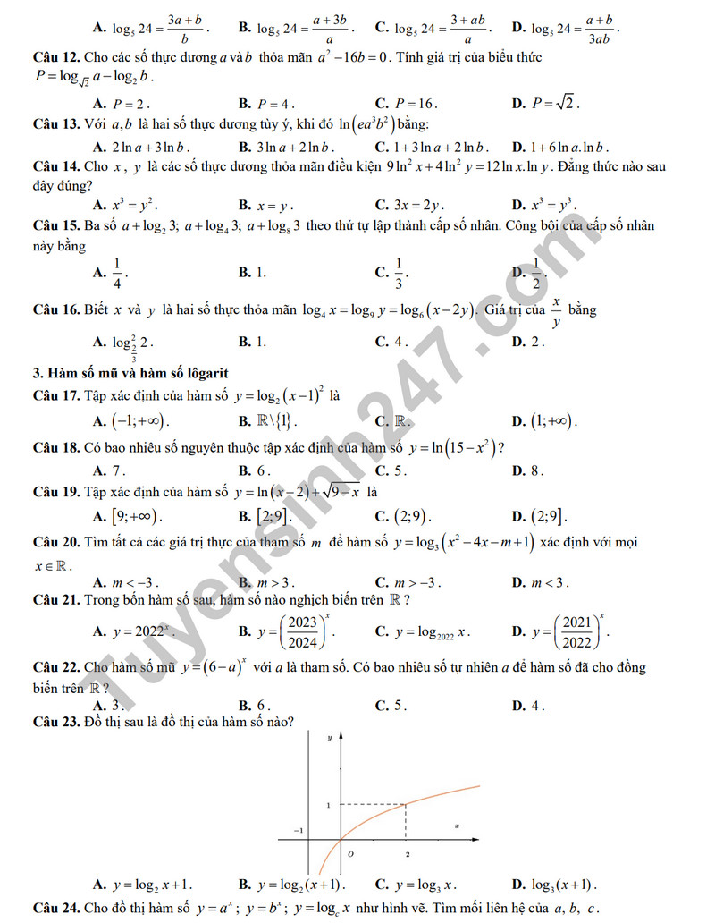 De cuong on tap giua ki 2 mon Toan lop 11 nam 2024 - THPT Xuan Dinh