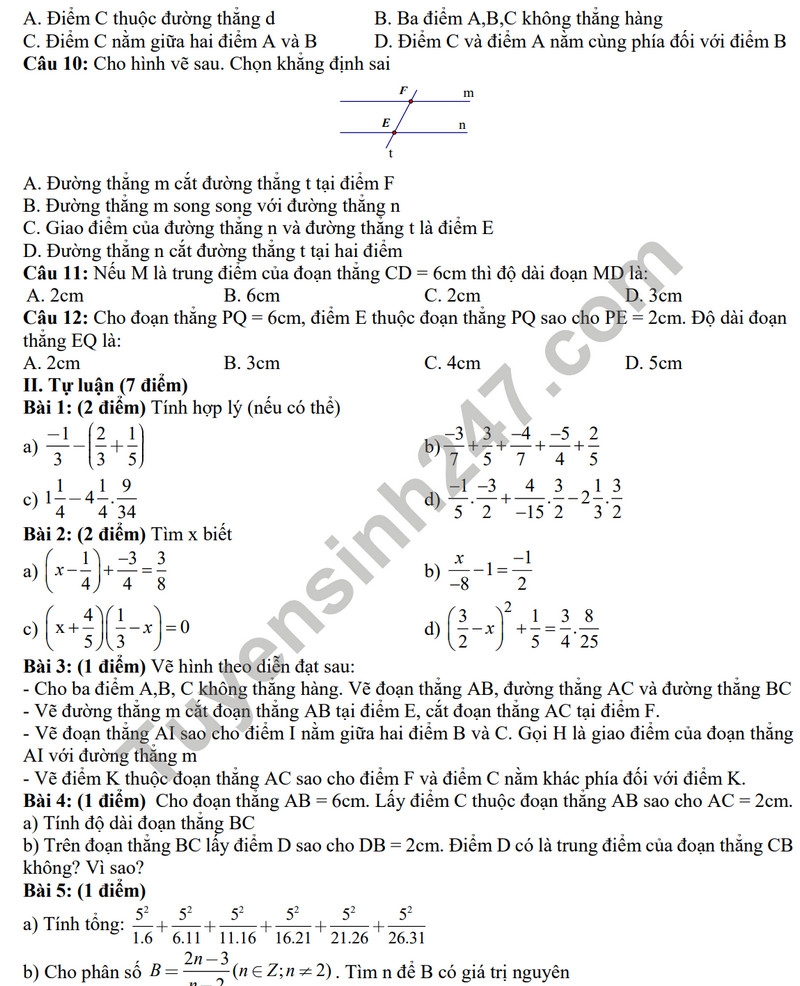 De thi giua hoc ki 2 mon Toan lop 6 -THCS Duc Giang 2023
