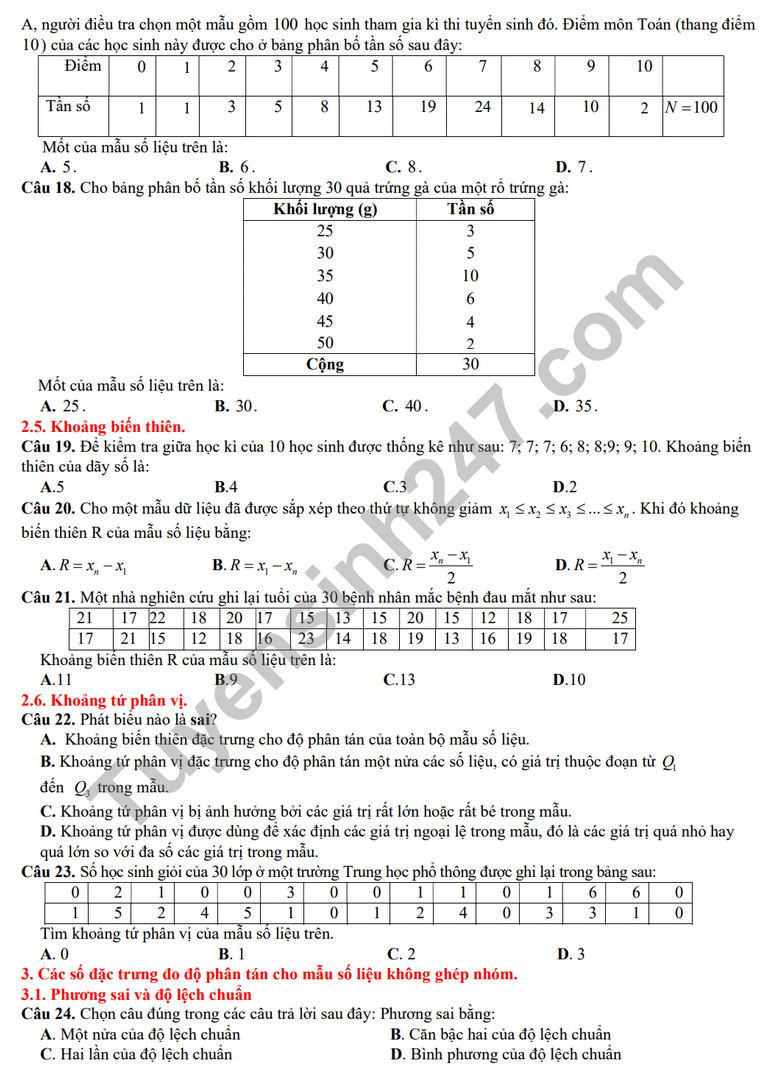 De cuong on tap giua ki 2 mon Toan lop 10 - THPT Xuan Dinh 2024
