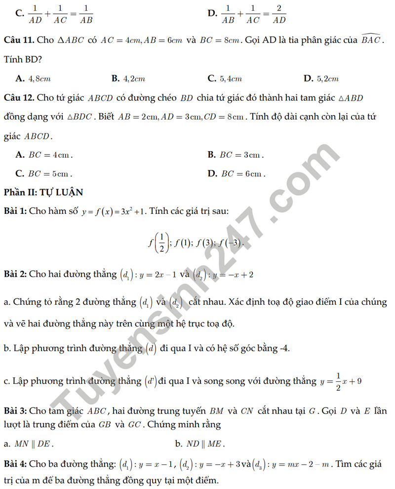 De thi giua ki 2 mon Toan lop 8 - Sach Chan troi sang tao 2024