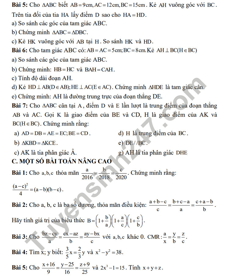 De cuong on tap giua ki 2 nam 2024 mon Toan lop 7 - THCS Phu Dien A