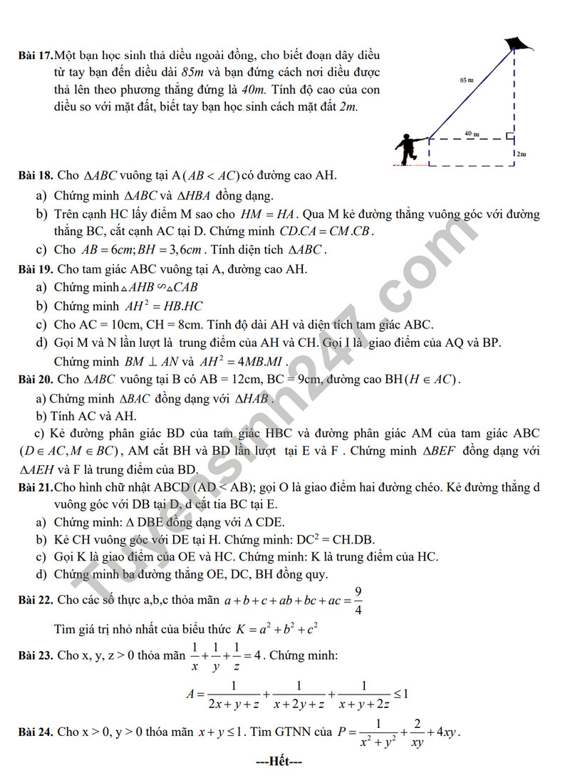 De cuong on tap giua ki 2 mon Toan lop 8 nam 2024 - THCS Le Quy Don