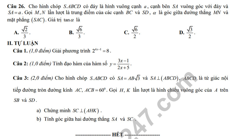 De thi thu giua ki 2 mon Toan lop 11 - THPT Tan Chau 2024