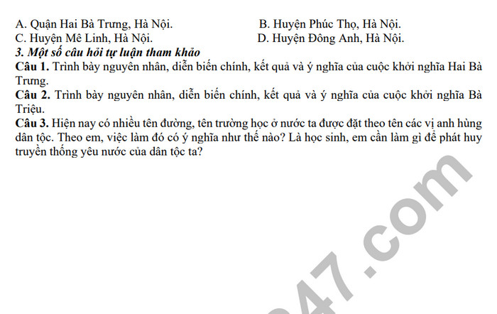 De cuong on tap giua ki 2 mon Su - Dia lop 6 - THCS Thanh Cong 2024