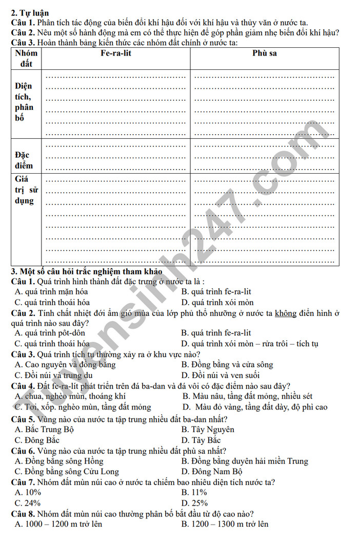 De cuong on tap giua ki 2 mon Su - Dia lop 8 - THCS Thanh Cong 2024