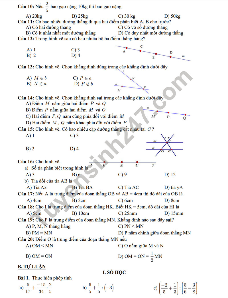 De cuong on tap giua ki 2 mon Toan lop 6 - THCS Yen Hoa 2024