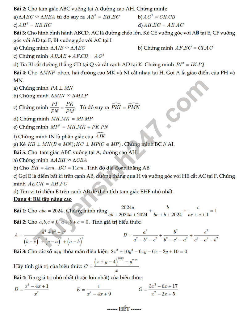 De cuong on tap giua ki 2 nam 2024 mon Toan lop 8 - THCS Yen Hoa