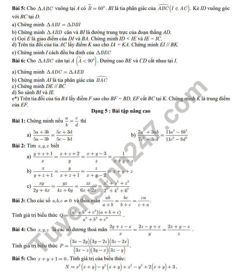 De cuong on tap giua ki 2 mon Toan lop 7 nam 2024 - THCS Yen Hoa