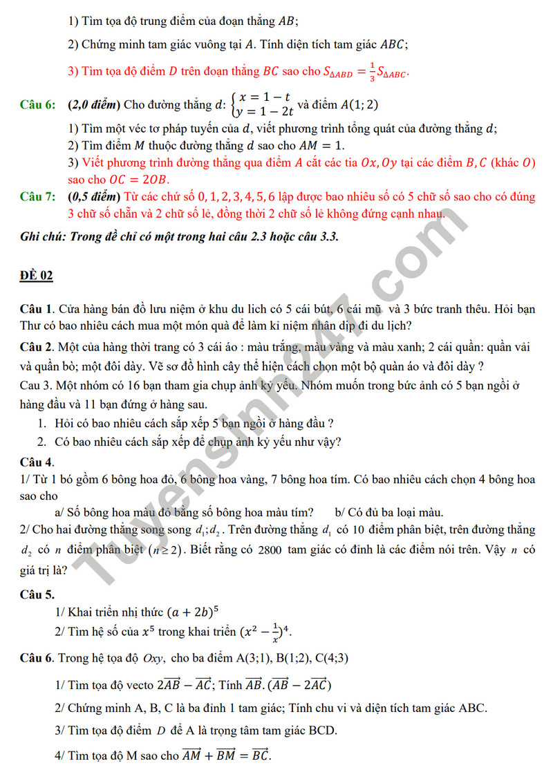 De cuong on tap giua ki 2 nam 2024 mon Toan lop 10 - THCS Bac Thang Long