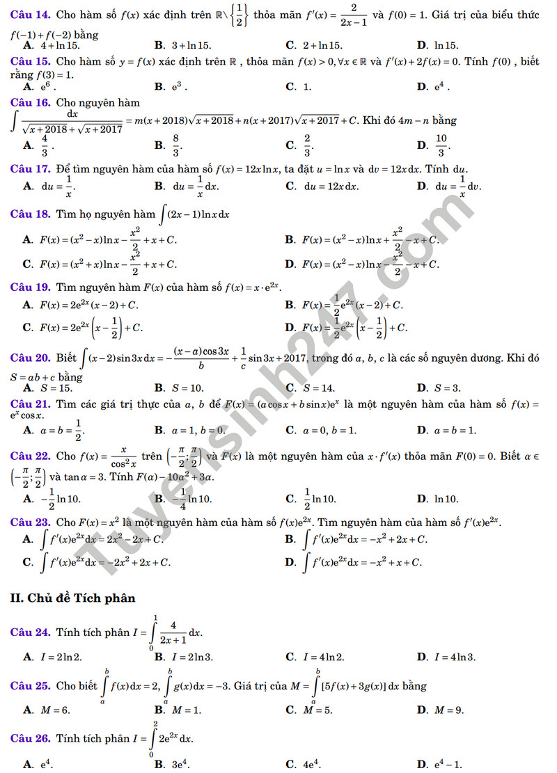 De cuong on tap giua ki 2 nam 2024 mon Toan lop 12 - THCS Bac Thang Long