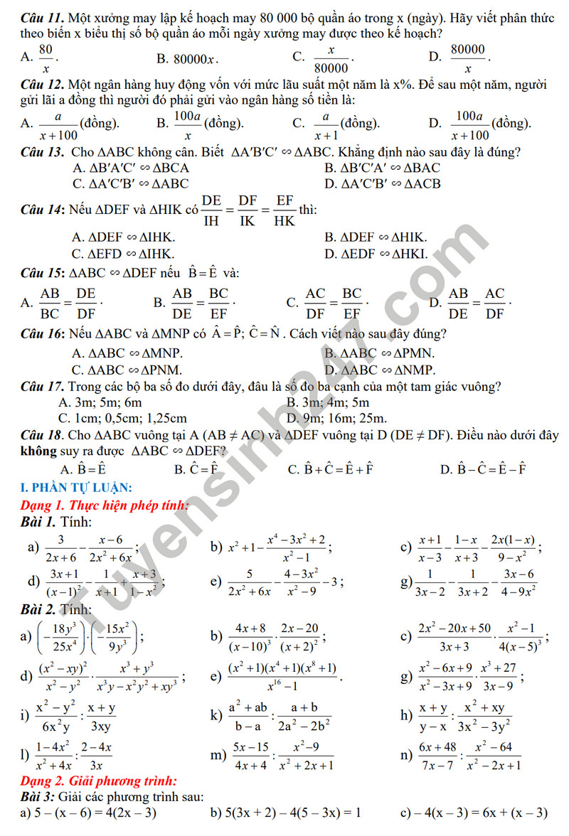 De cuong on tap giua ki 2 nam 2024 mon Toan lop 8 - THCS Le Loi
