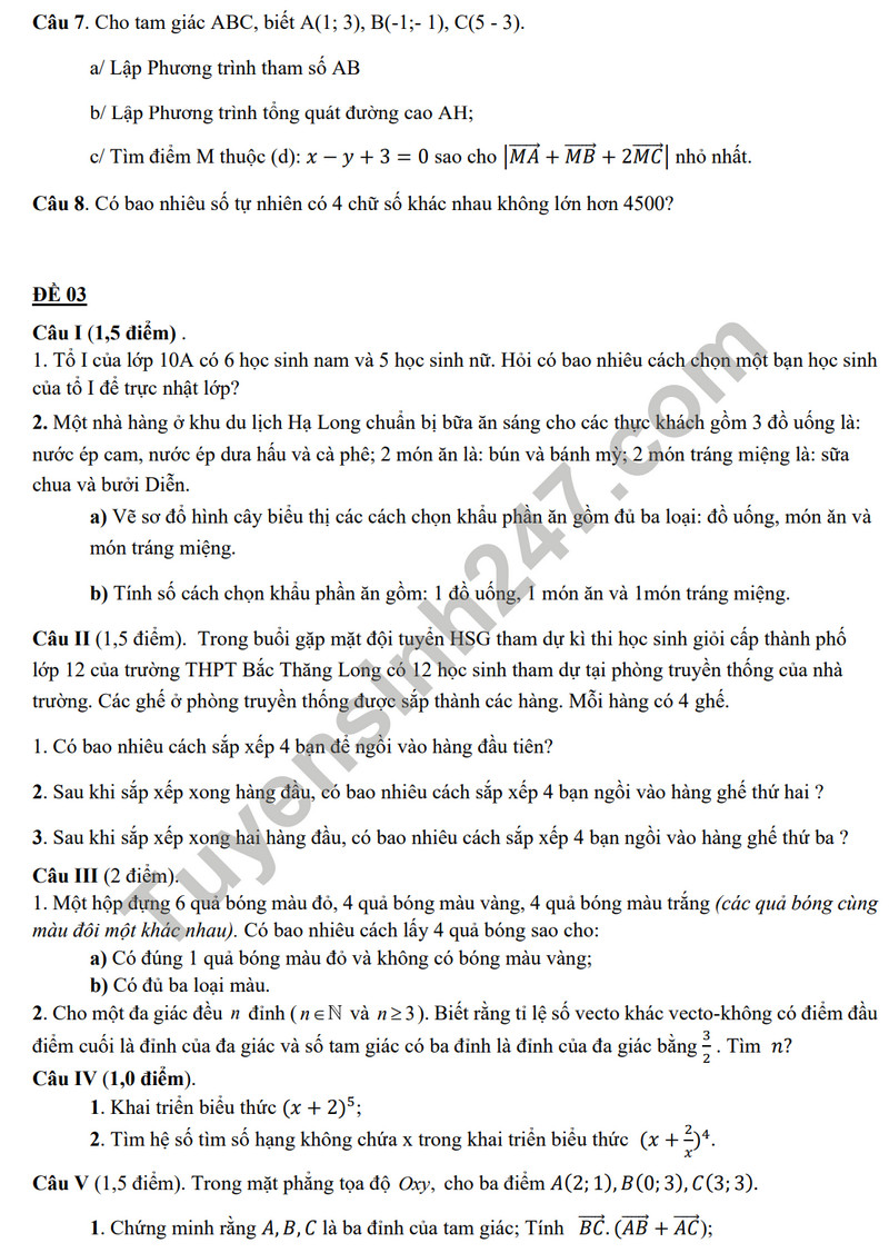 De cuong on tap giua ki 2 nam 2024 mon Toan lop 10 - THCS Bac Thang Long