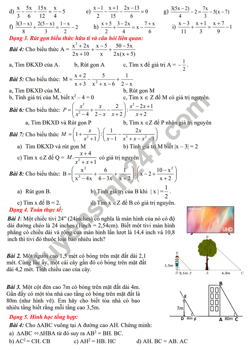 De cuong on tap giua ki 2 nam 2024 mon Toan lop 8 - THCS Le Loi
