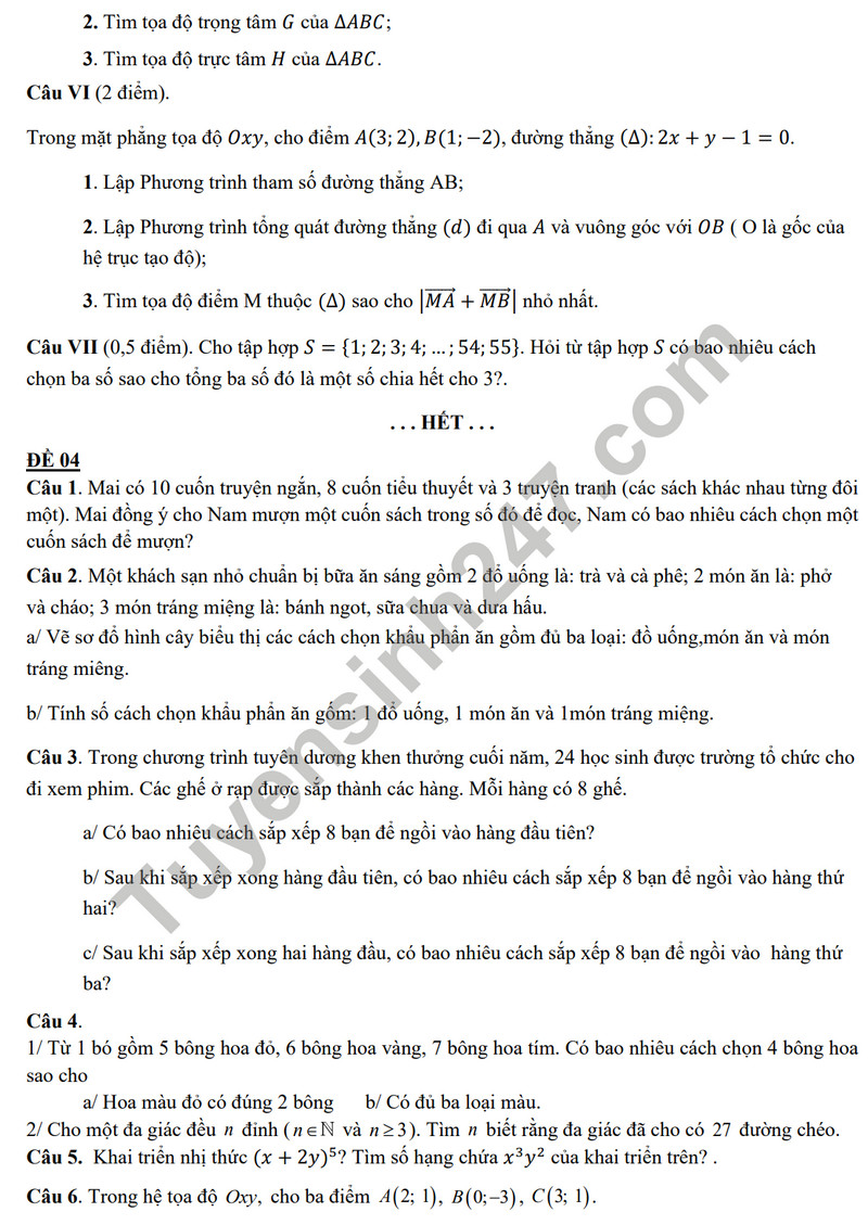 De cuong on tap giua ki 2 nam 2024 mon Toan lop 10 - THCS Bac Thang Long