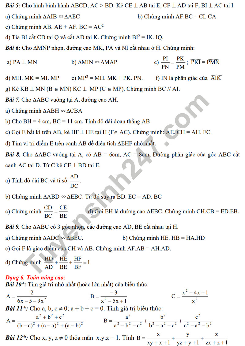 De cuong on tap giua ki 2 nam 2024 mon Toan lop 8 - THCS Le Loi