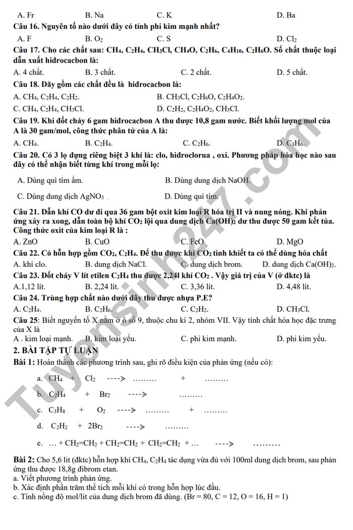 De cuong on tap giua ki 2 mon Hoa lop 9 nam 2024 - THCS Thanh Cong