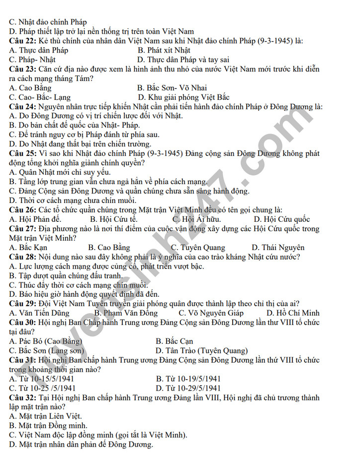 De cuong on tap giua ki 2 mon Su lop 9 - THCS Thanh Cong 2024